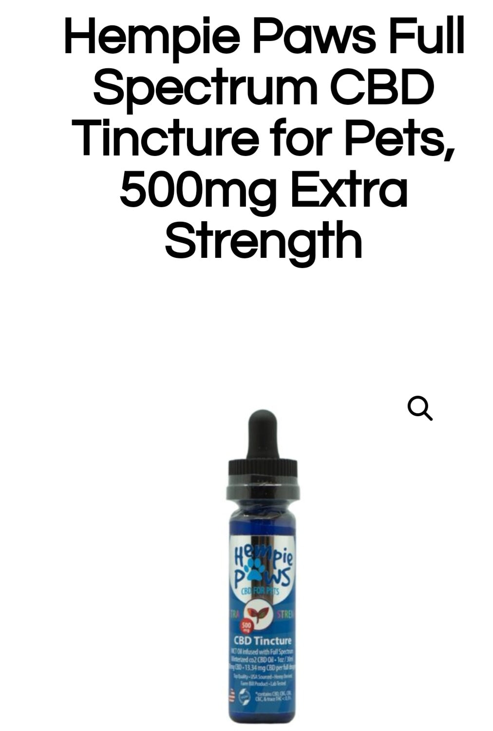 Hempie Paws Full Spectrum CBD Tincture for Pets, 500mg Extra Strength