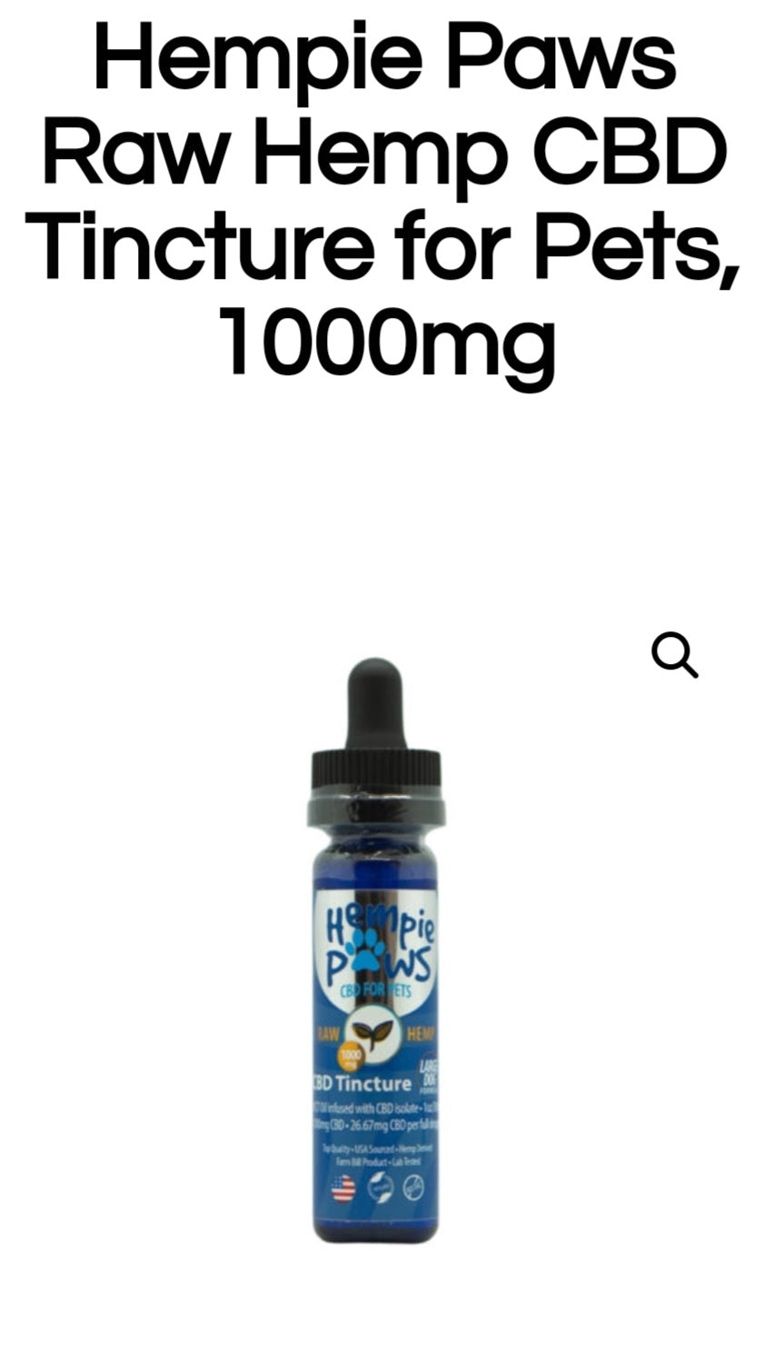 Hempie Paws Raw Hemp CBD Tincture for Pets, 1000mg