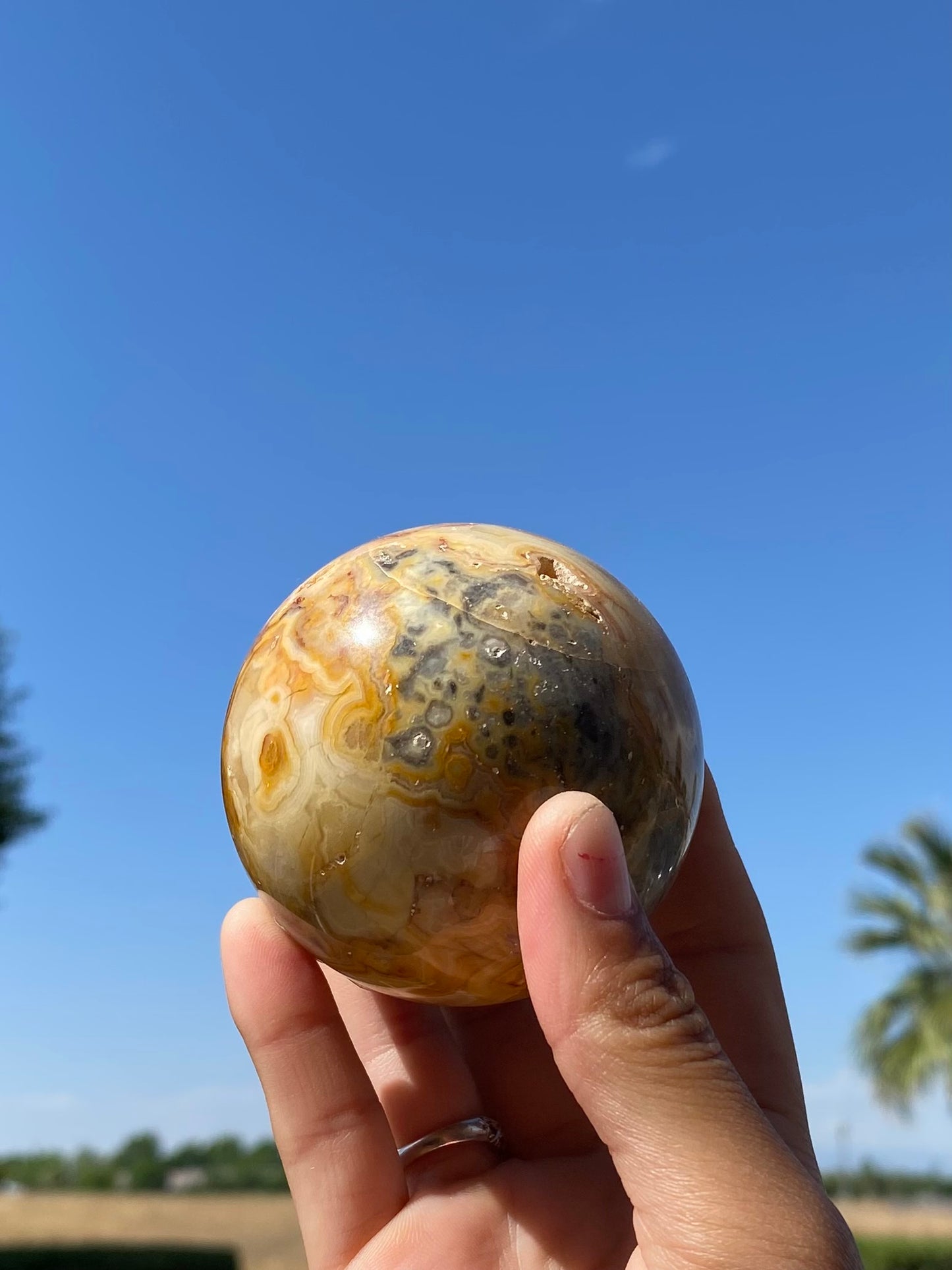 Yellow Crazy Lace Agate Sphere